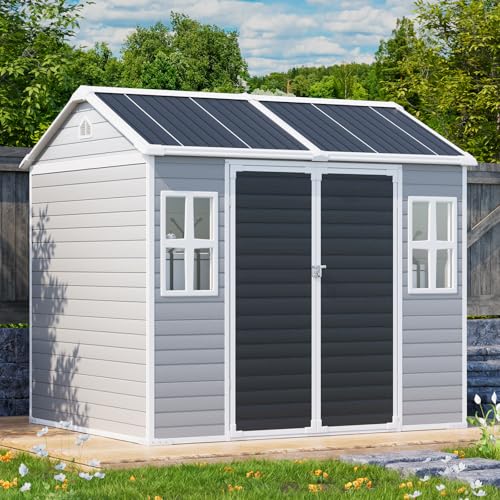 Outdoor Resin Storage Shed 8x4x6 FT Lean to Shed with Floor Included 2 Windows Lockable Door Y7057