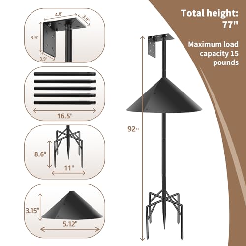 77 Inch Rust-Proof Metal Bird Feeder Pole with 5-Prong Base and 2 Plates S9949