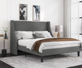 Full Size Fabric Upholstered Platform Bed Frame with Wingback Headboard, Light Grey X859