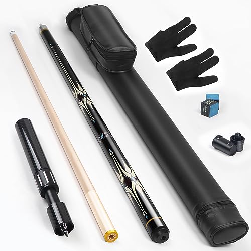 58 Inch Pool Cue Stick Set with Black Pool Cue Case O368107