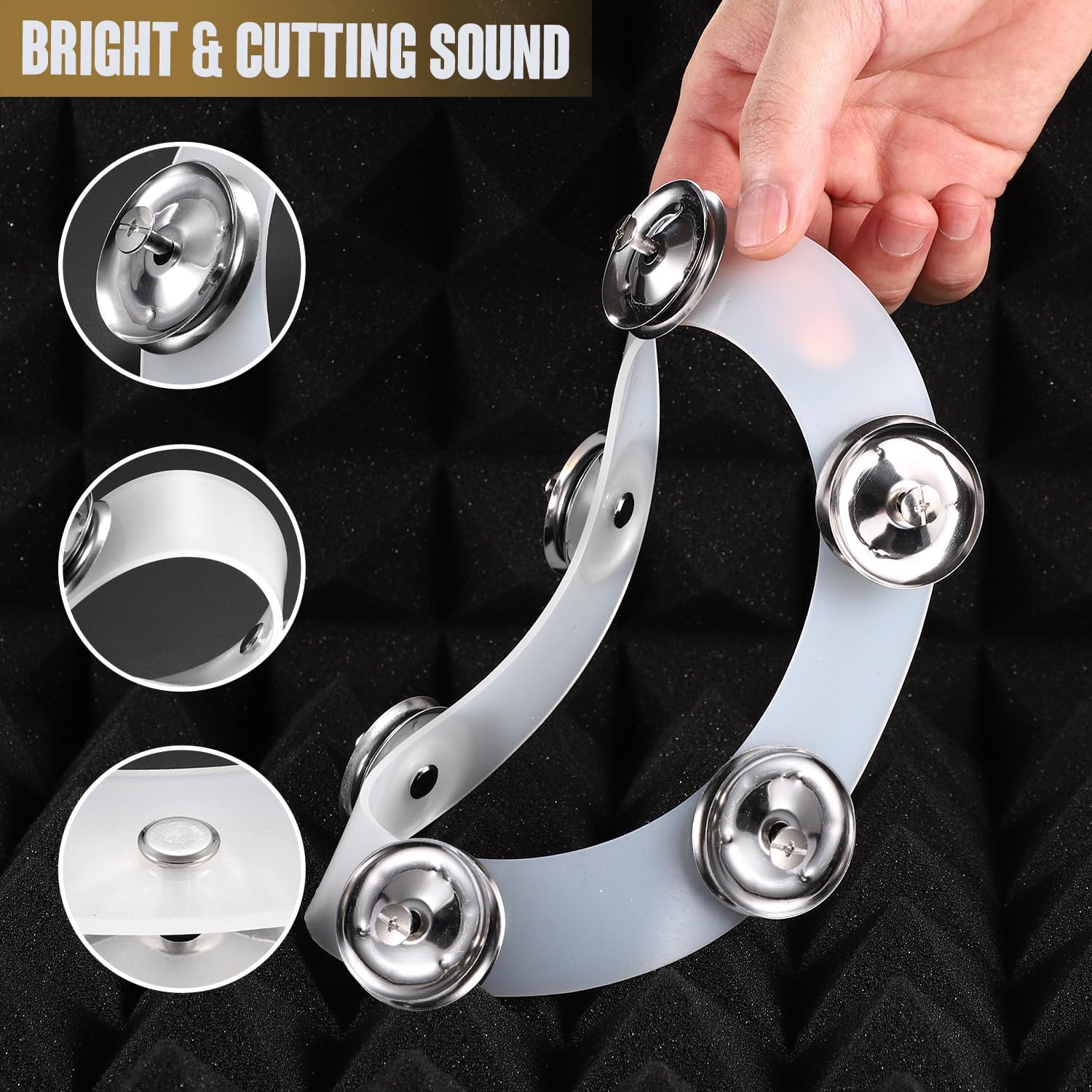 Silicone Single Rows 6 Pair Cymbal Tambourine with Stainless Steel Jingles D83619