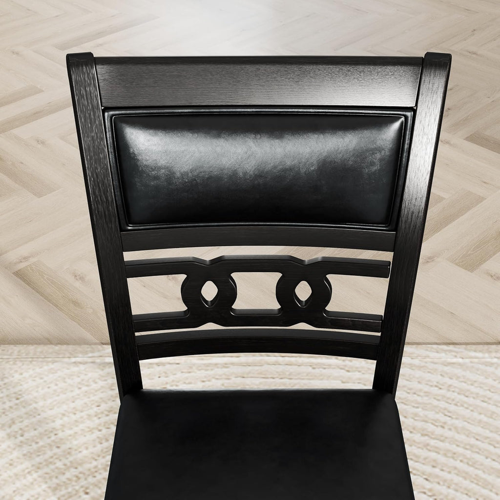 5-piece Counter Height Dining Round Table Set with Faux Marble Top and Four PU-leather Chairs, Dark Espresso Y730691