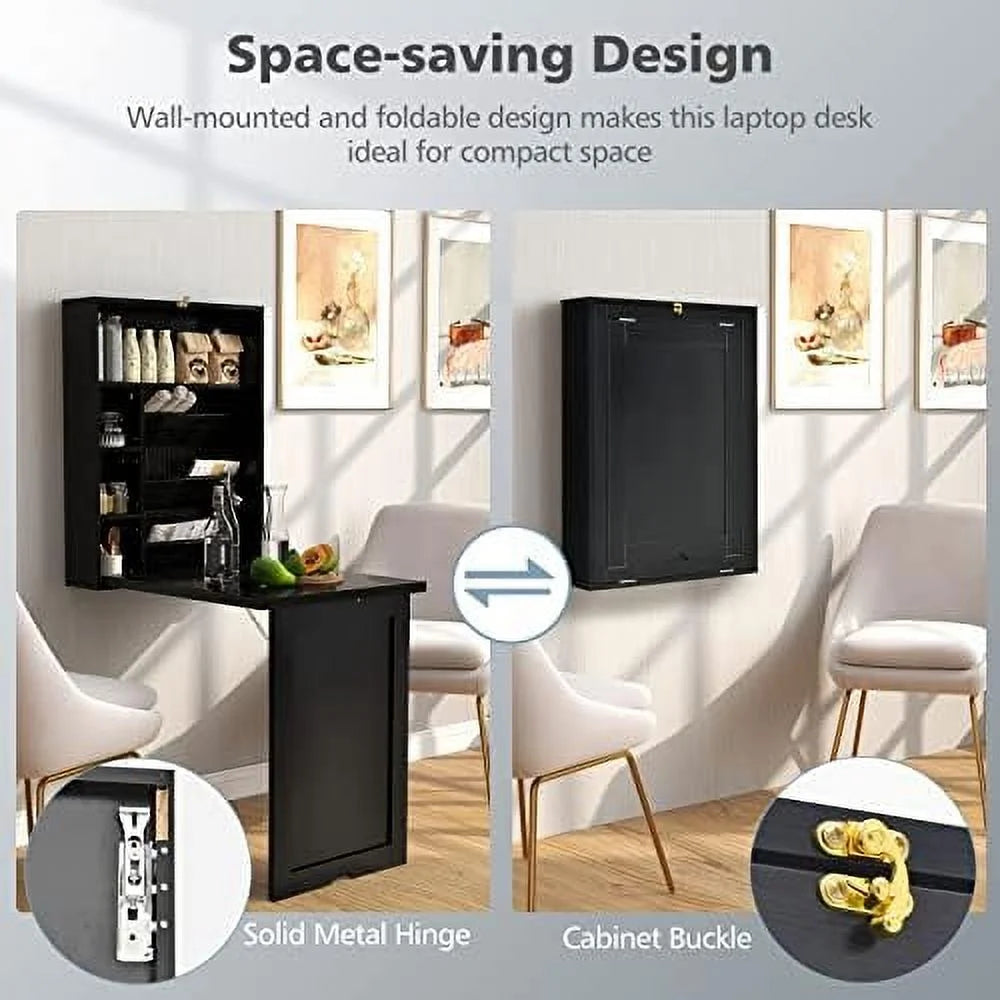 Wall Mounted Folding Desk with Adjustable Shelves P7203