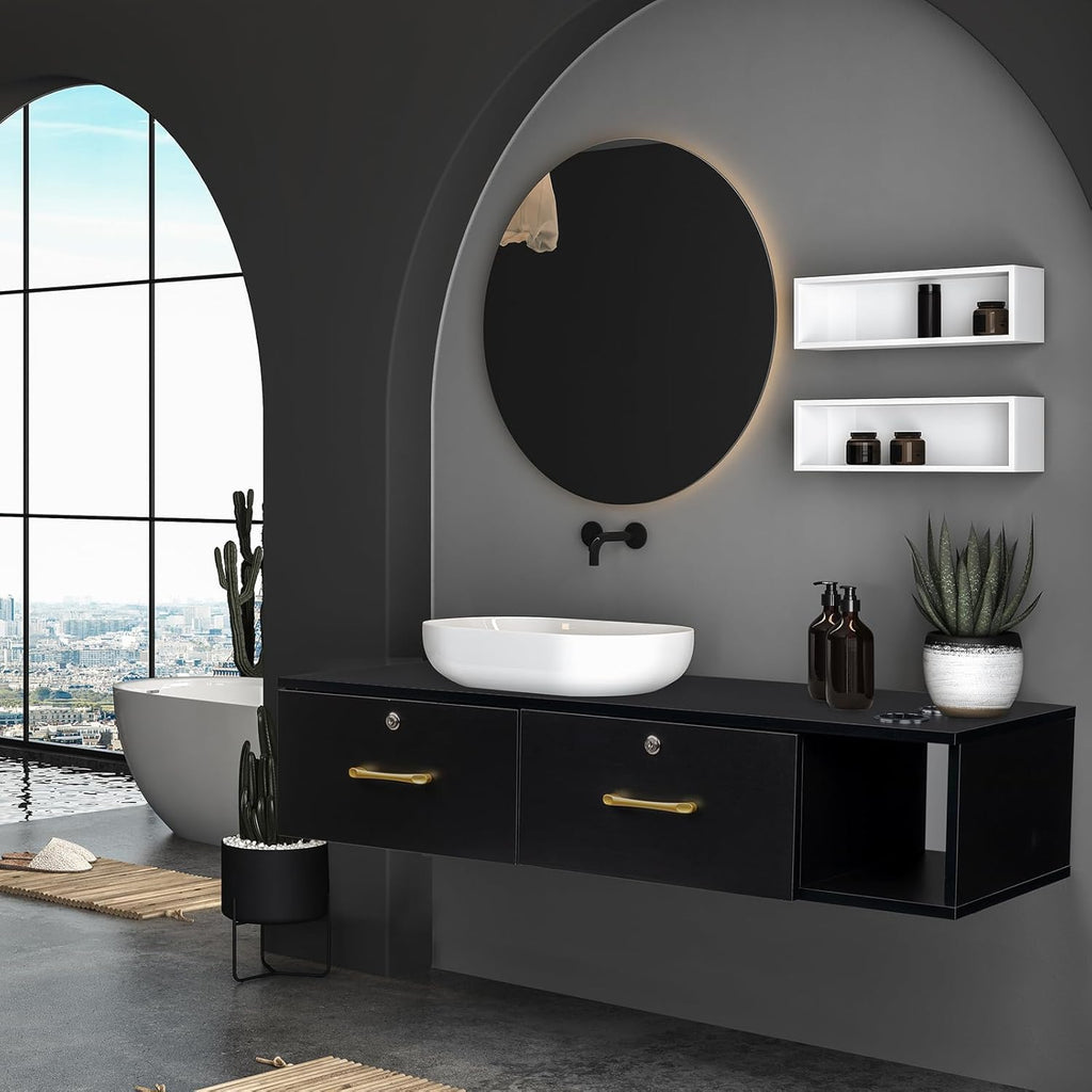 Black Wall Mount Station with Drawers Storage Cabinet H96534