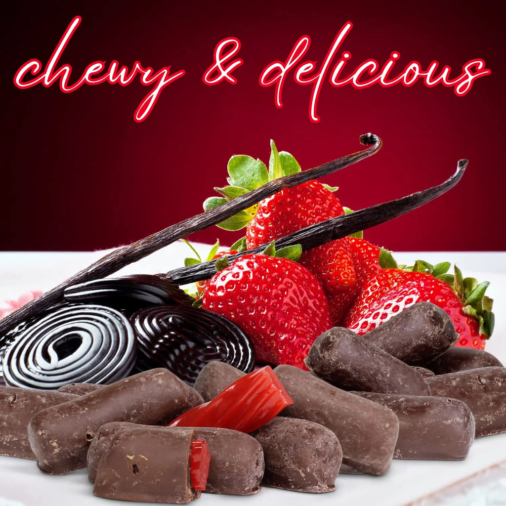 2 Lbs Bag Dark Chocolate Coated Strawberry Licorice Bits R2400