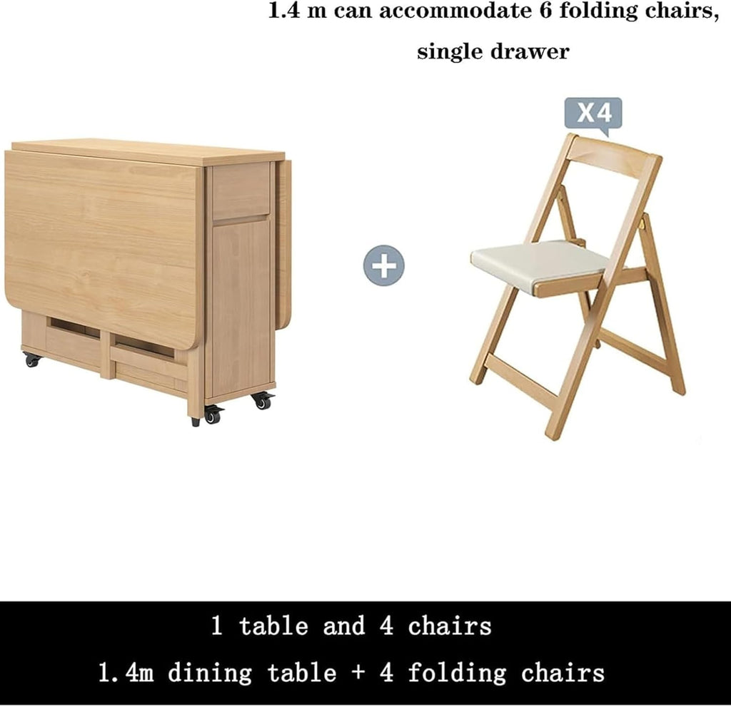 Solid Wood Folding Dining Table with 4 Chairs Y215