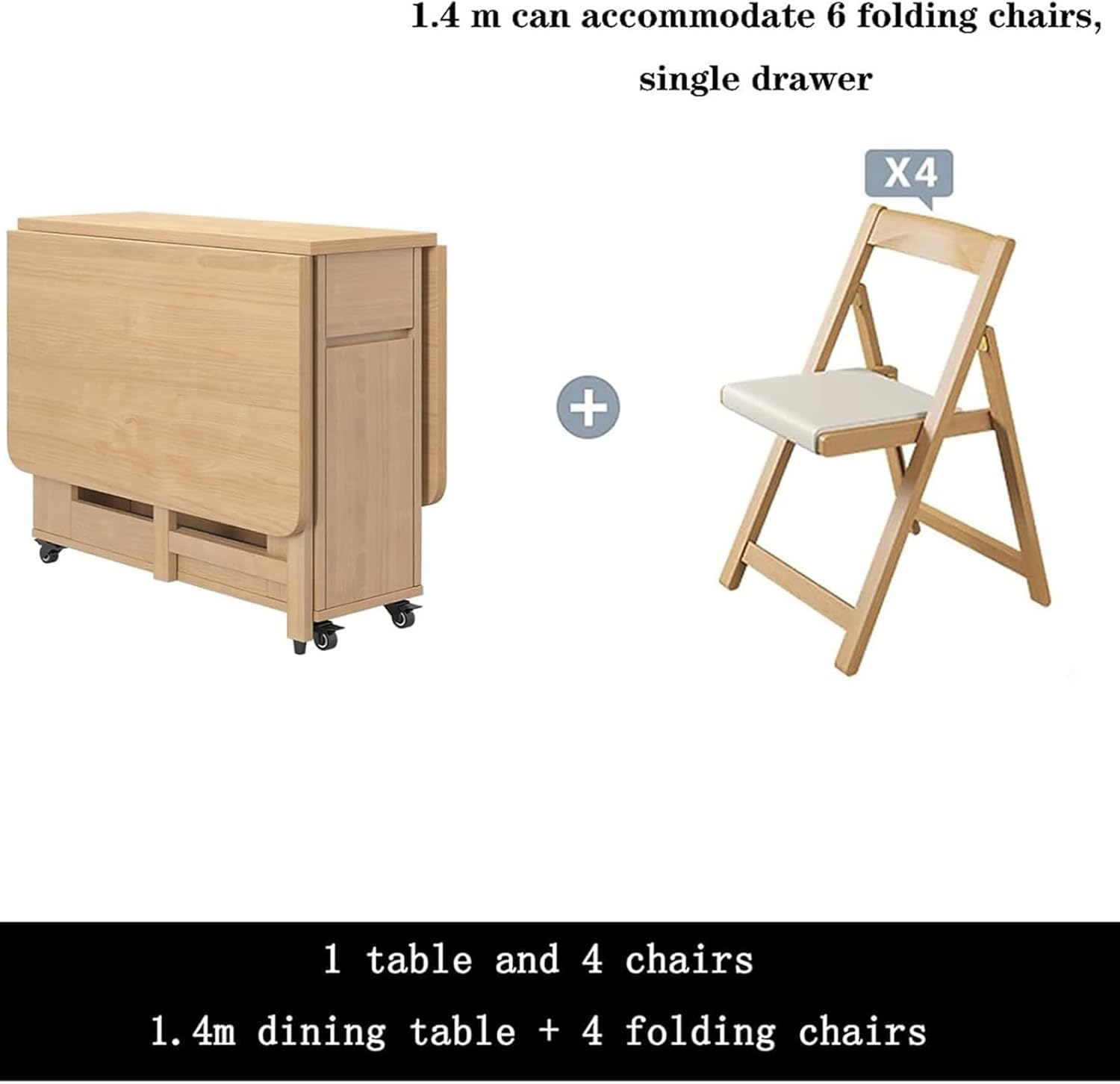 Solid Wood Folding Dining Table with 4 Chairs Y215