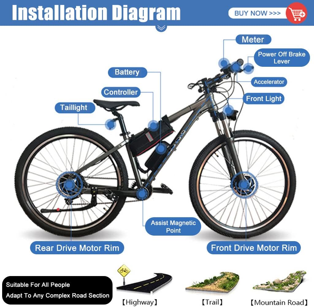 Electric Bicycle Conversion Kit 36V/48V 250W/350W/500W Rear Wheel Y9969