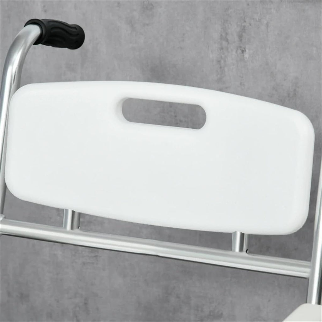 White Rolling Shower Wheelchair with Commode, 4 Lockable Wheels F7335