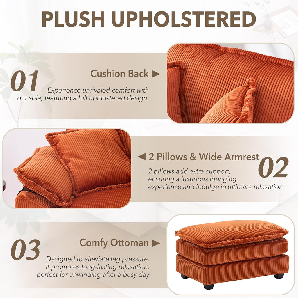 Oversized Corduroy Chaise Lounge with Ottoman P45465