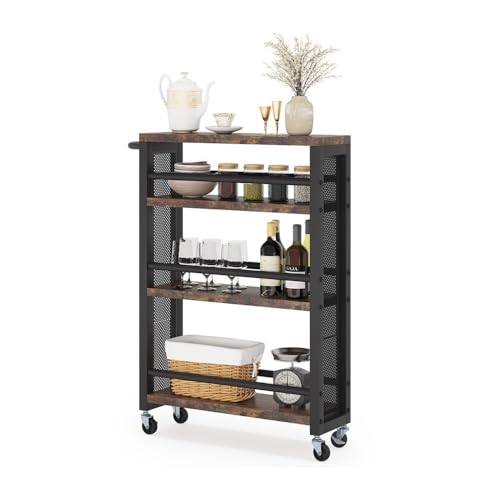 Black 4-Tier Slim Rolling Storage Cart J405976