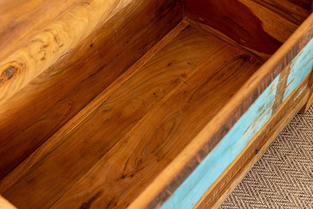 Solid Reclaimed Wood Coffee Table with Two Drawers and Hidden Trunk Storage B19506