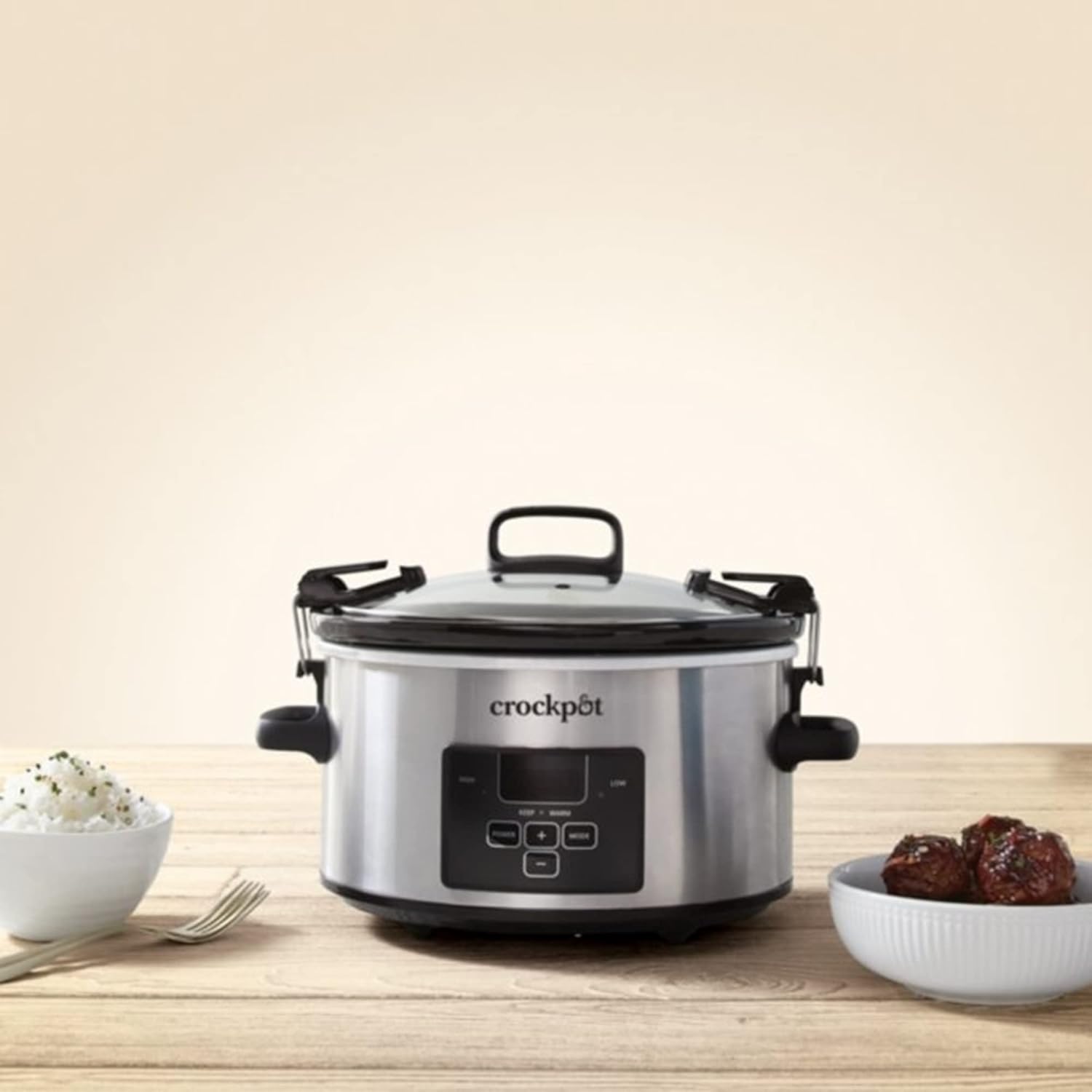 4 Quart Programmable Slow Cooker with Locking Lid, Stainless Steel U894