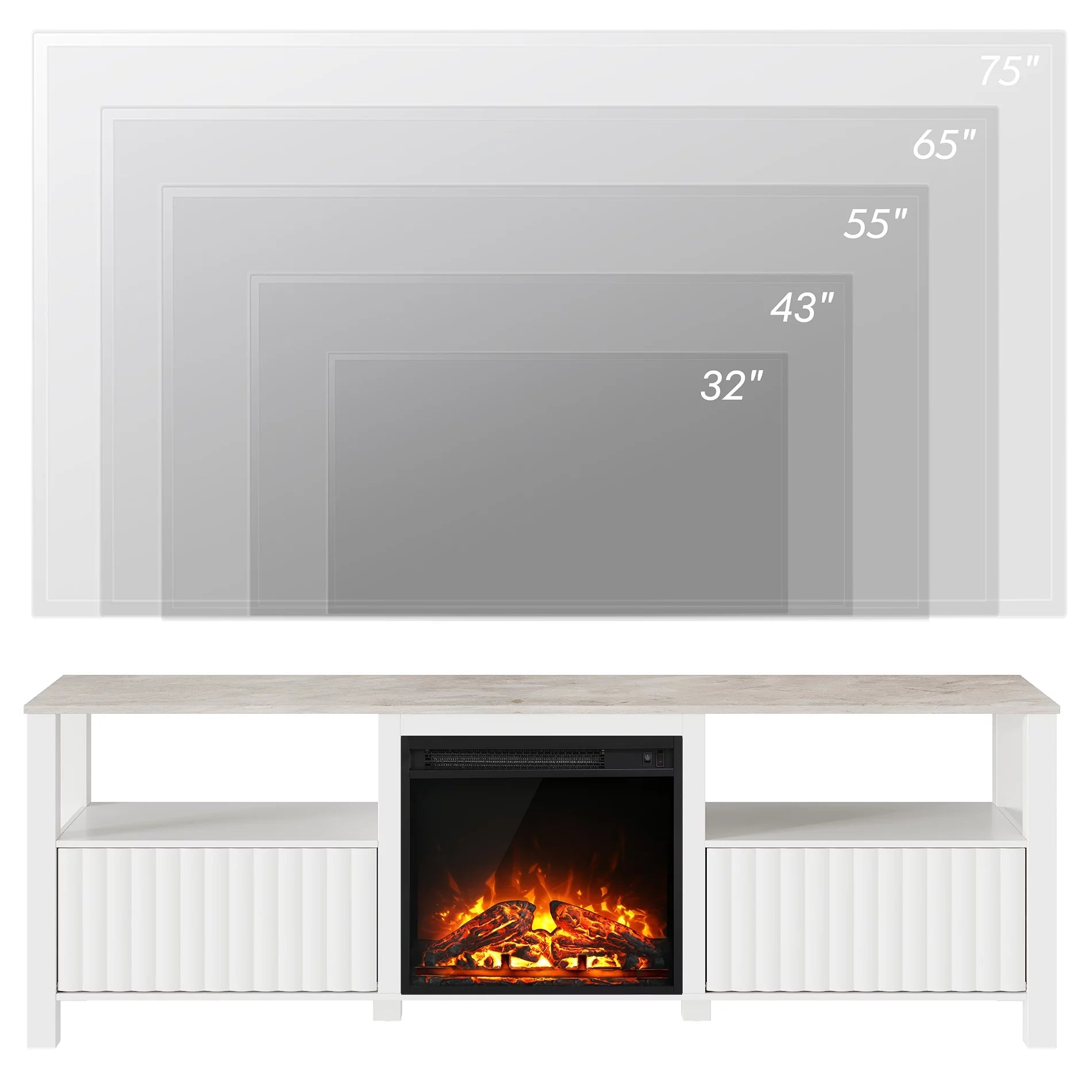 White 70 inch Wood Electric Fireplace TV Stand M454430