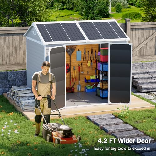 Outdoor Resin Storage Shed 8x4x6 FT Lean to Shed with Floor Included 2 Windows Lockable Door Y7057