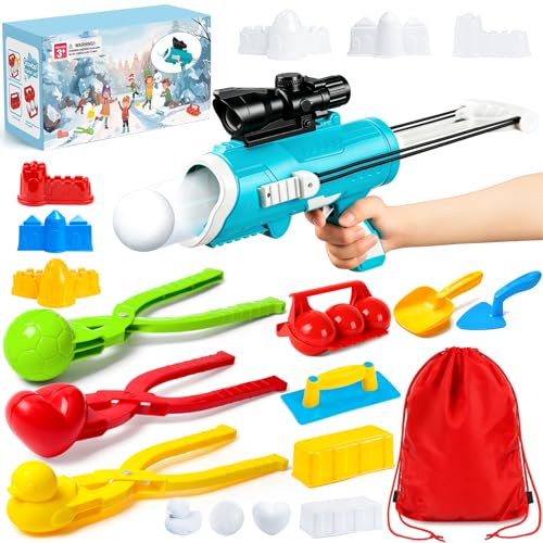Snowball Maker Kit with Snowball Blaster Launcher, 3 Duck Shaped Clips, Molds, Snow Shovel, Carry Bag O911