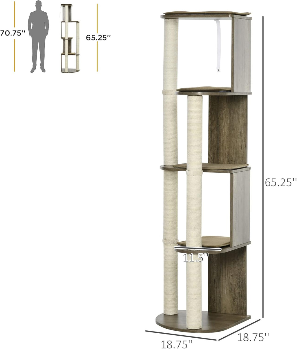 Cream White 65" Corner Cat Tree with Scratching Posts N213