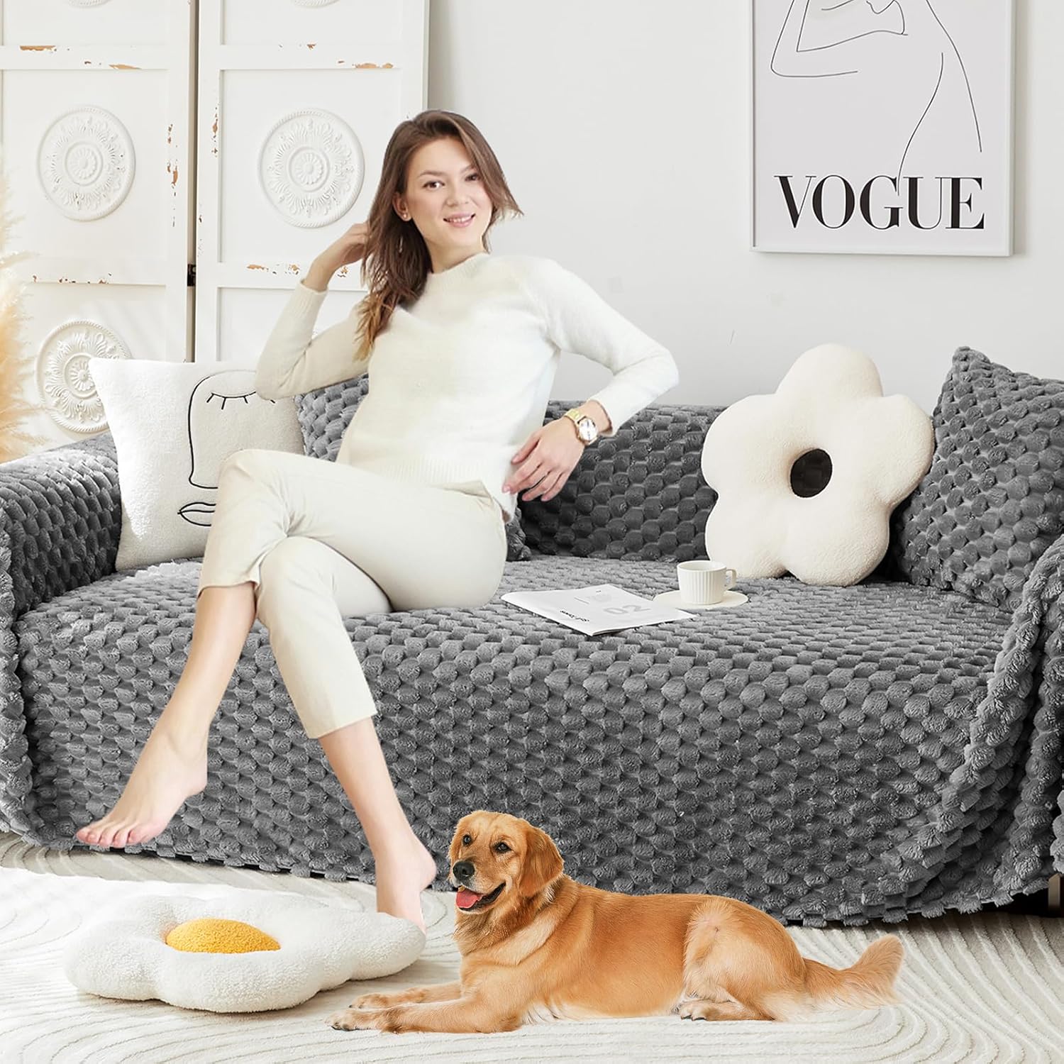 Winter Thickening Cotton Blend Sofa Slipcover Q50348