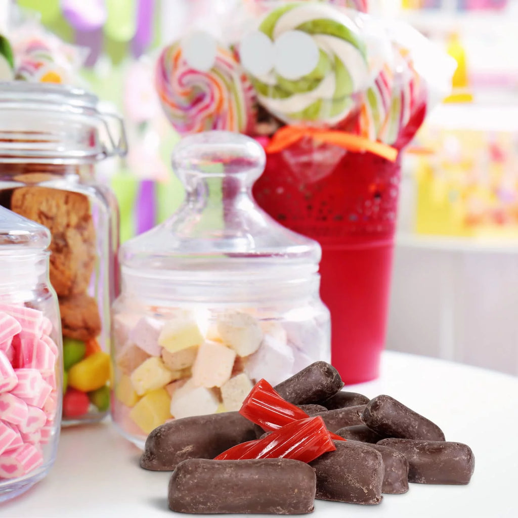 2 Lbs Bag Dark Chocolate Coated Strawberry Licorice Bits R2400