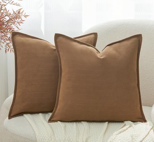 Neutral Khaki 18x18 Inch Chenille Pillow Covers Set of 2 R20228