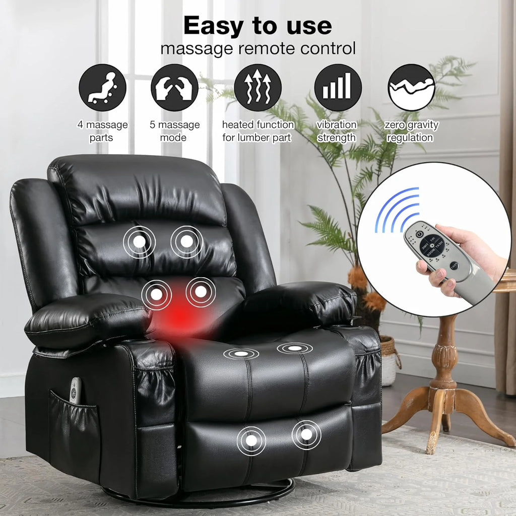 Black Power Recliner with Heat and Massage V147