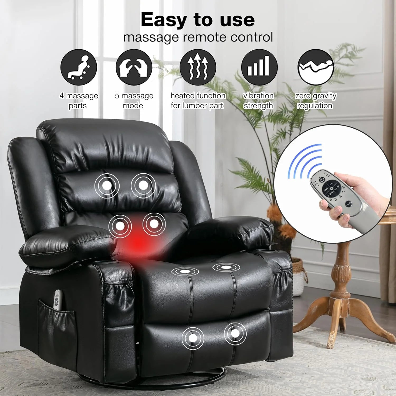 Black Power Recliner with Heat and Massage V147