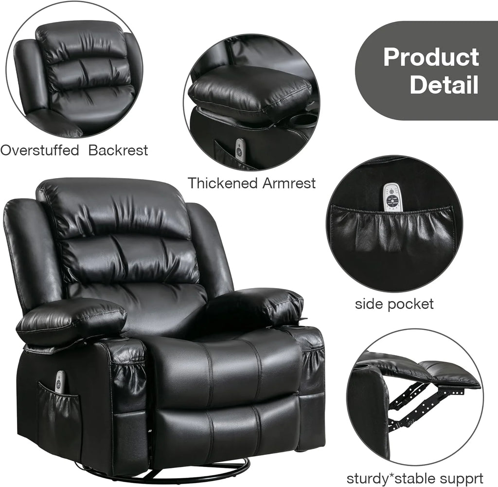Black Power Recliner with Heat and Massage V147