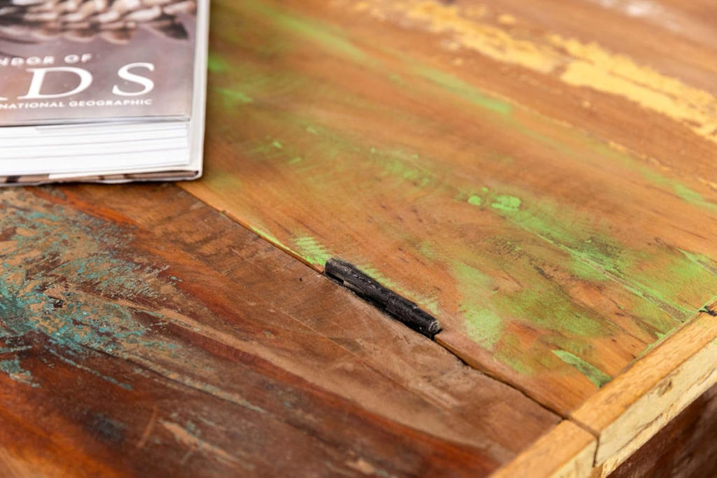 Solid Reclaimed Wood Coffee Table with Two Drawers and Hidden Trunk Storage B19506