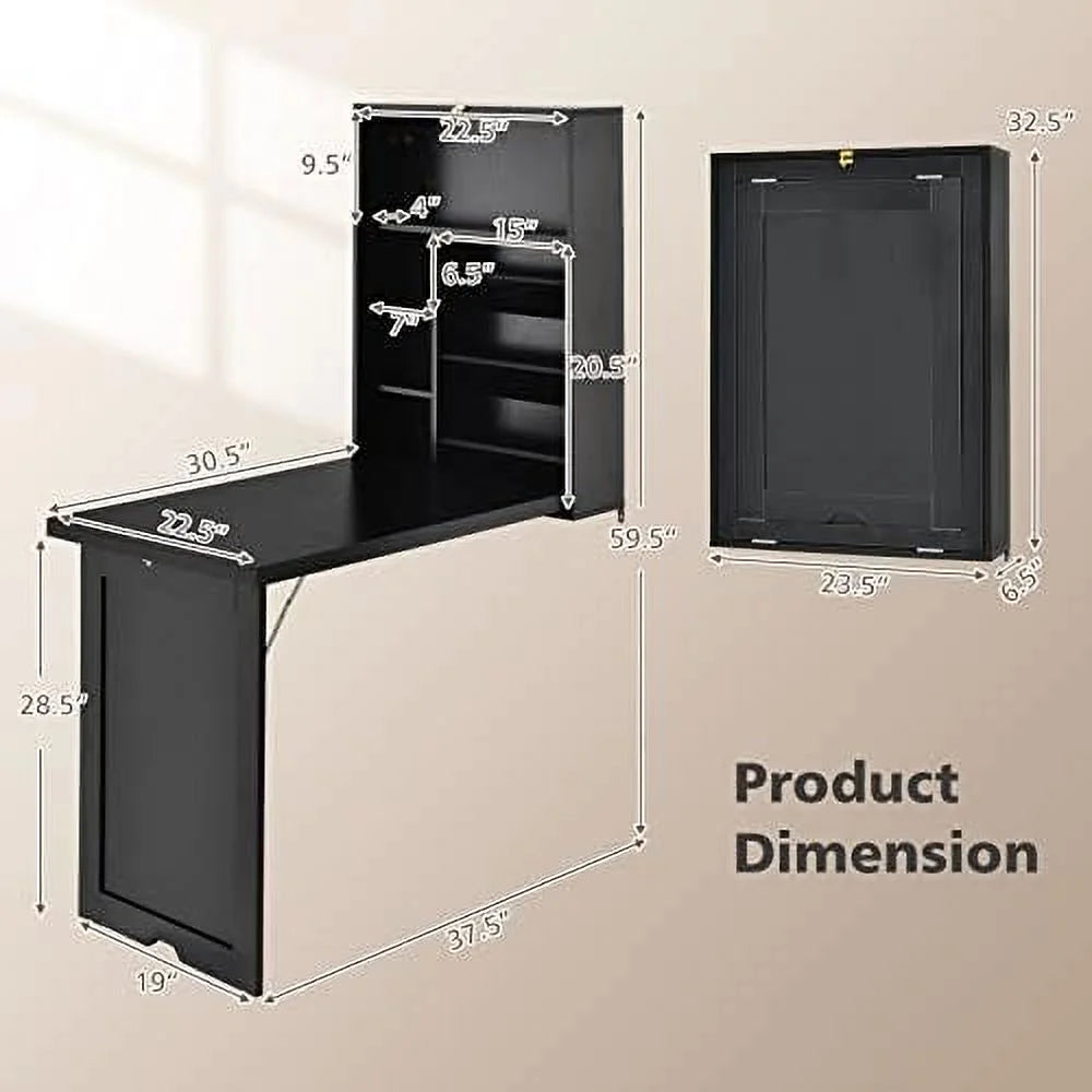 Wall Mounted Folding Desk with Adjustable Shelves P7203
