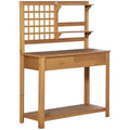 Brown Wooden Potting Bench Table with Shelves and Drawer H6819