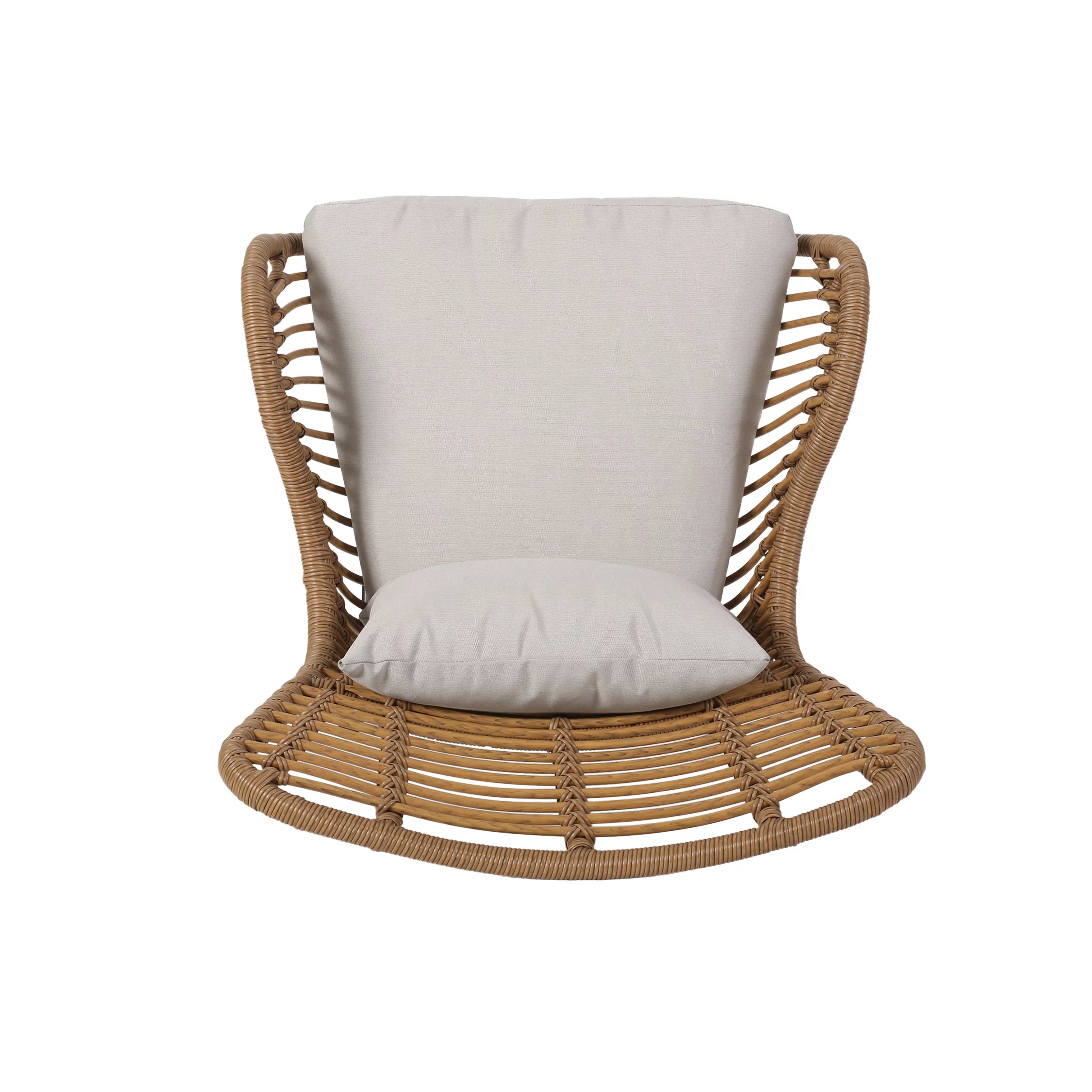 Set of 2 Light Brown Beige Wicker Club Chairs with Cushions S6774