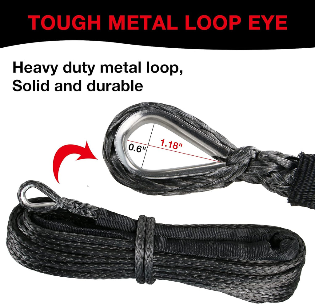 1/4" 50 Ft Black Heavy Duty 10000 lb ATV Winch Rope with Steel Hook Y204990