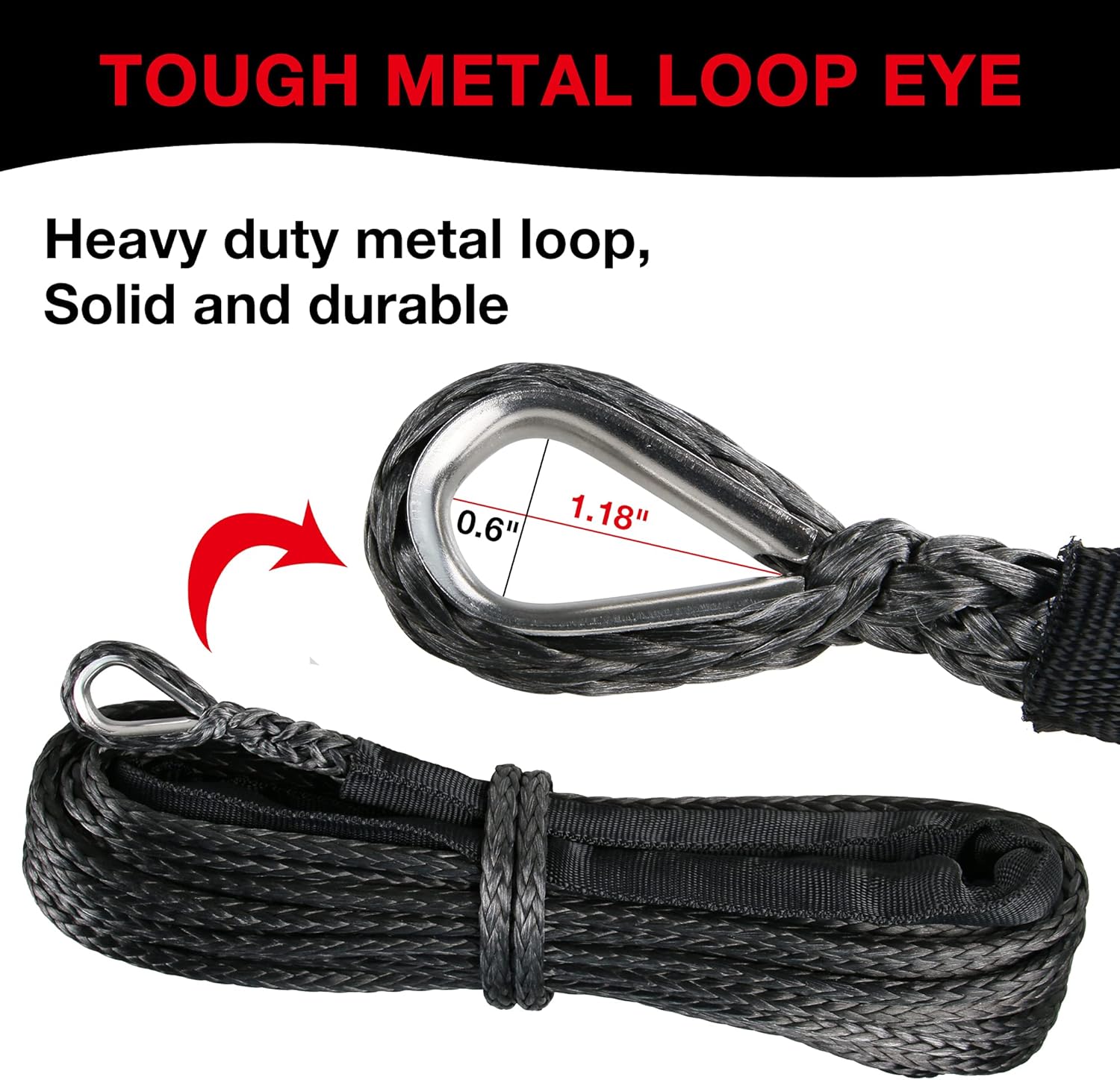 1/4" 50 Ft Black Heavy Duty 10000 lb ATV Winch Rope with Steel Hook Y204990