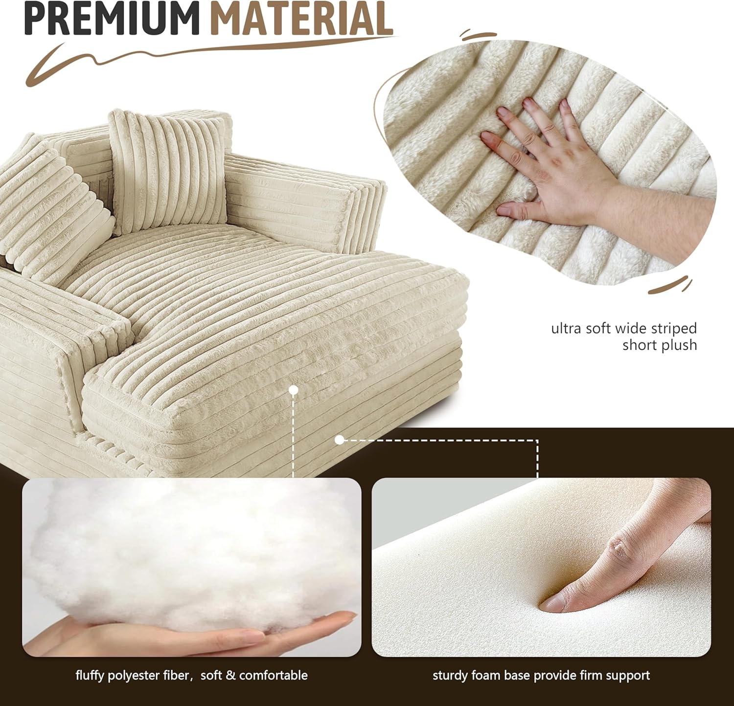Oversized Chaise Lounge Sofa with 2 Throw Pillows V708