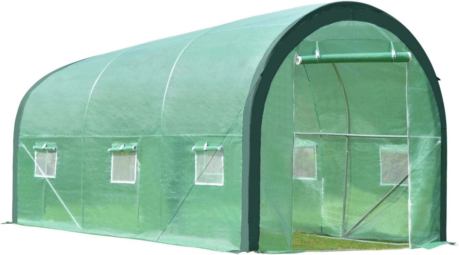 12 x 7 x 7ft Portable Walk-in Tunnel Greenhouse with 2 Zippered Doors 6 Screen Windows K66951