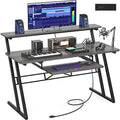 Oak Music Studio Desk with Power Outlet M767