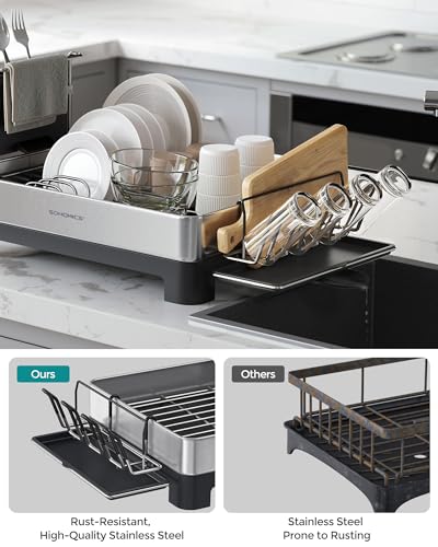 Large Stainless Steel Dish Drying Rack with Rotatable Spout, 12.5 x 22.5 in, Silver and Gray M671