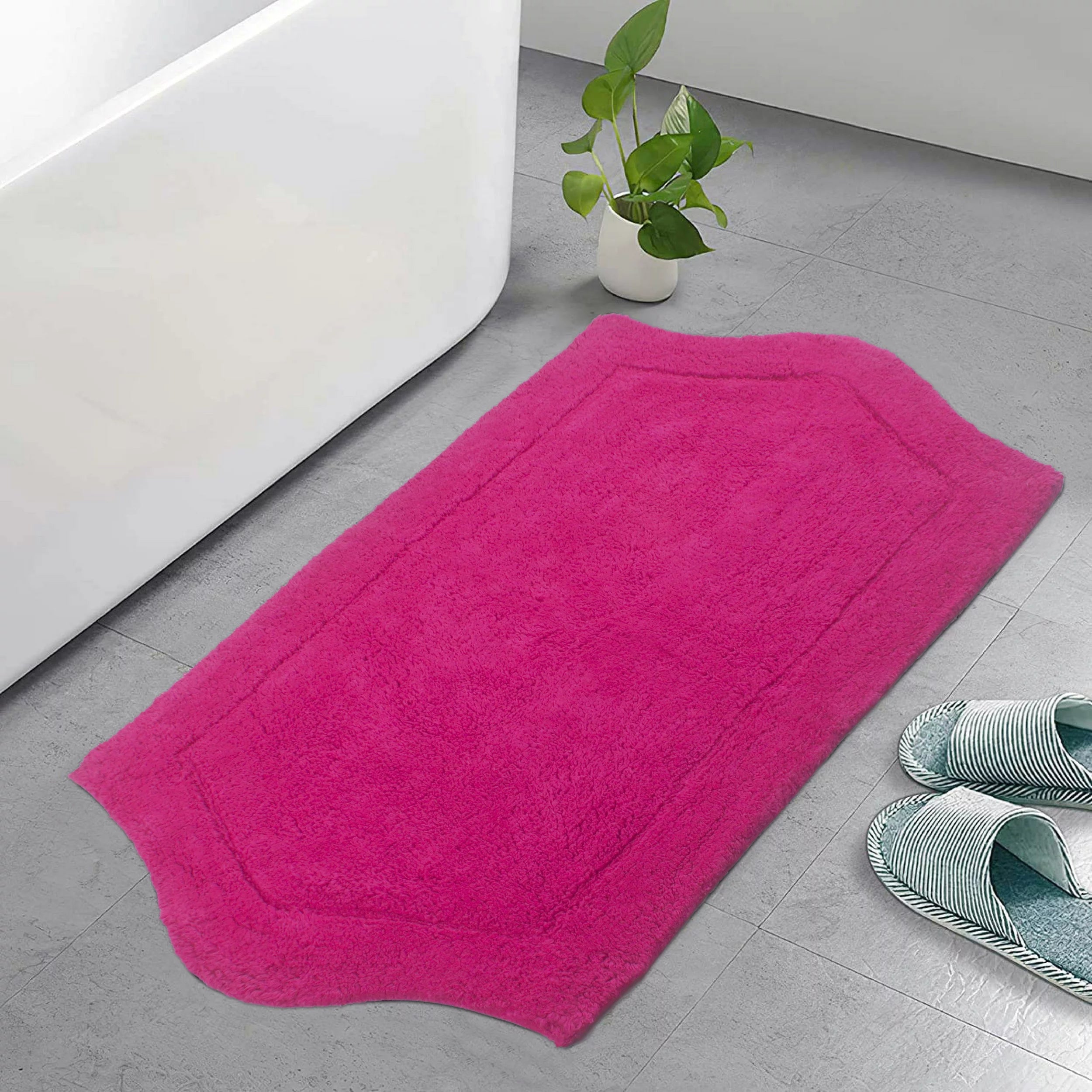 100% Cotton Tufted Bath Rug, 24"x40" Rectangle, Hot Pink T6677