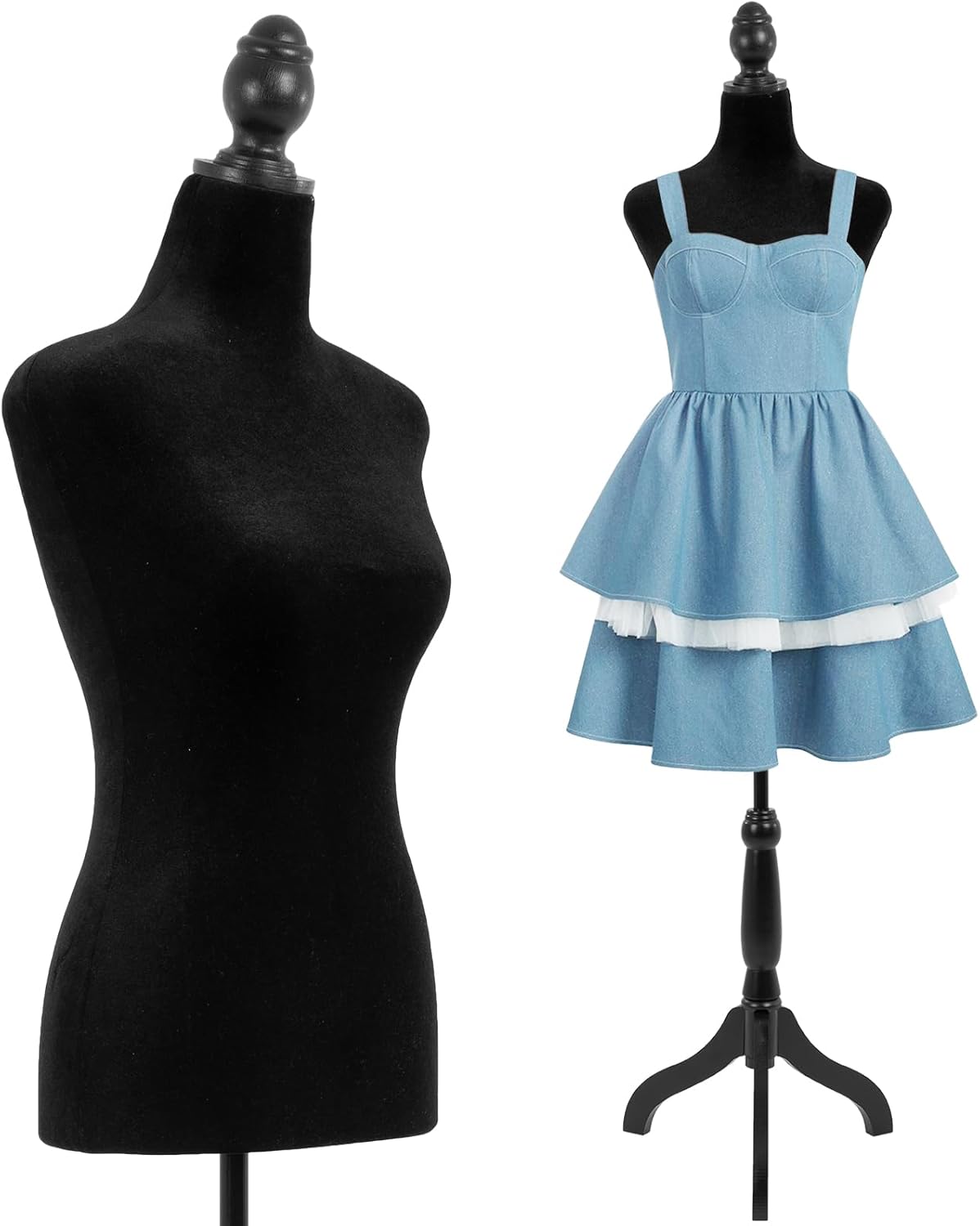 Black Adjustable Dress Form Mannequin with Tripod Base Stand Q585798