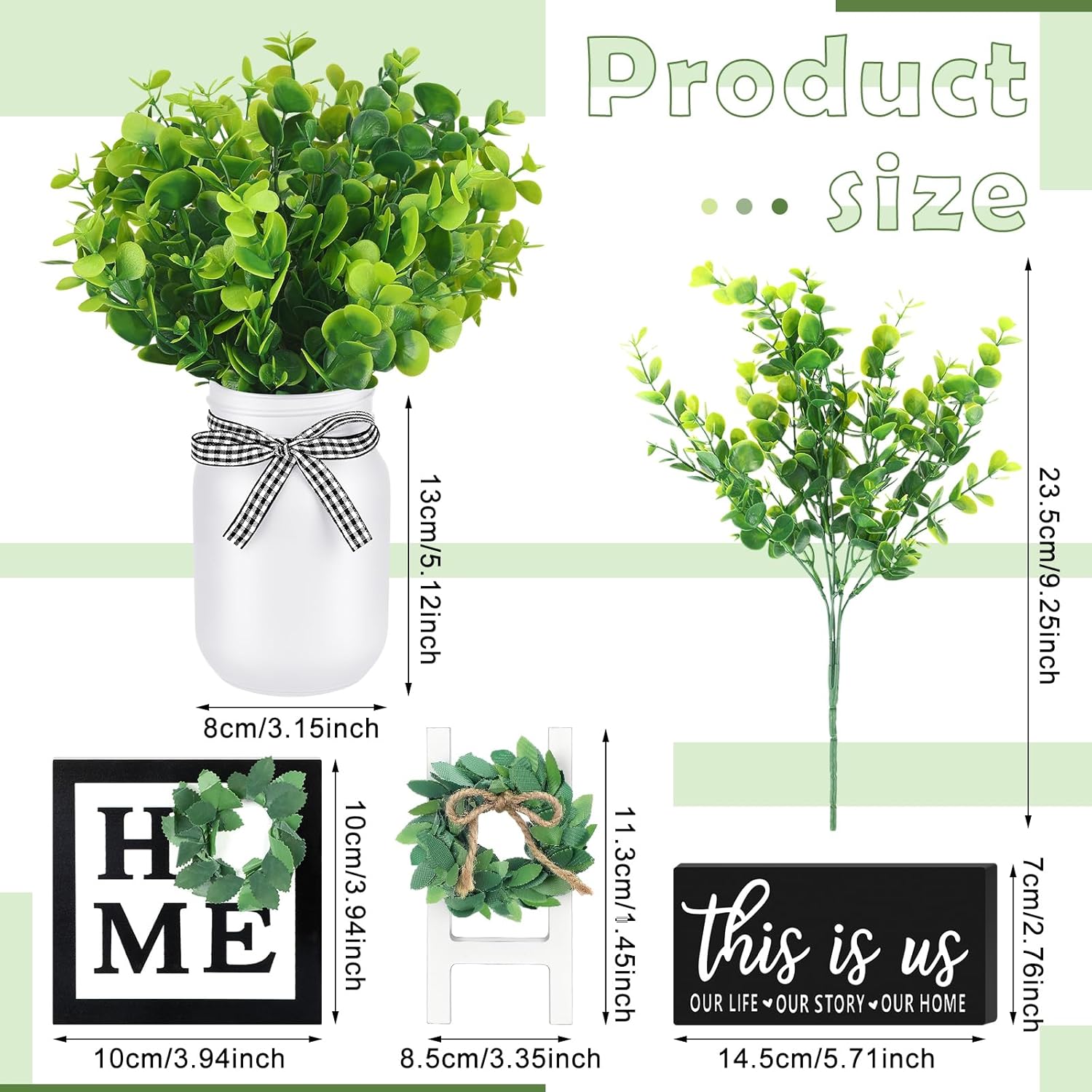 12 Pcs Eucalyptus Mason Jar Table Centerpieces Farmhouse Tiered Tray Decor Wooden Signs G5409