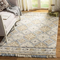 Beige Light Blue Handmade Fringe Wool Runner Rug W21641