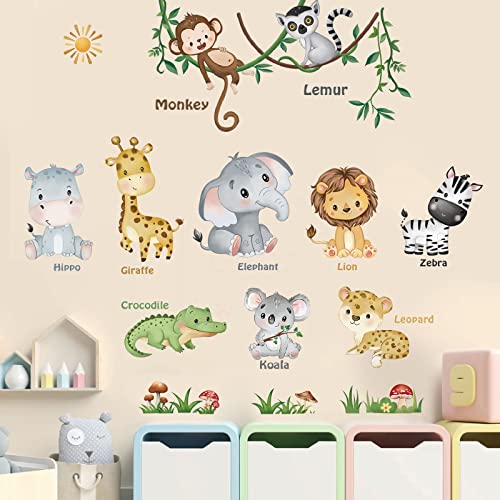 Forest Baby Animals Wall Decals Elephant Lion Giraffe Wall Stickers E570