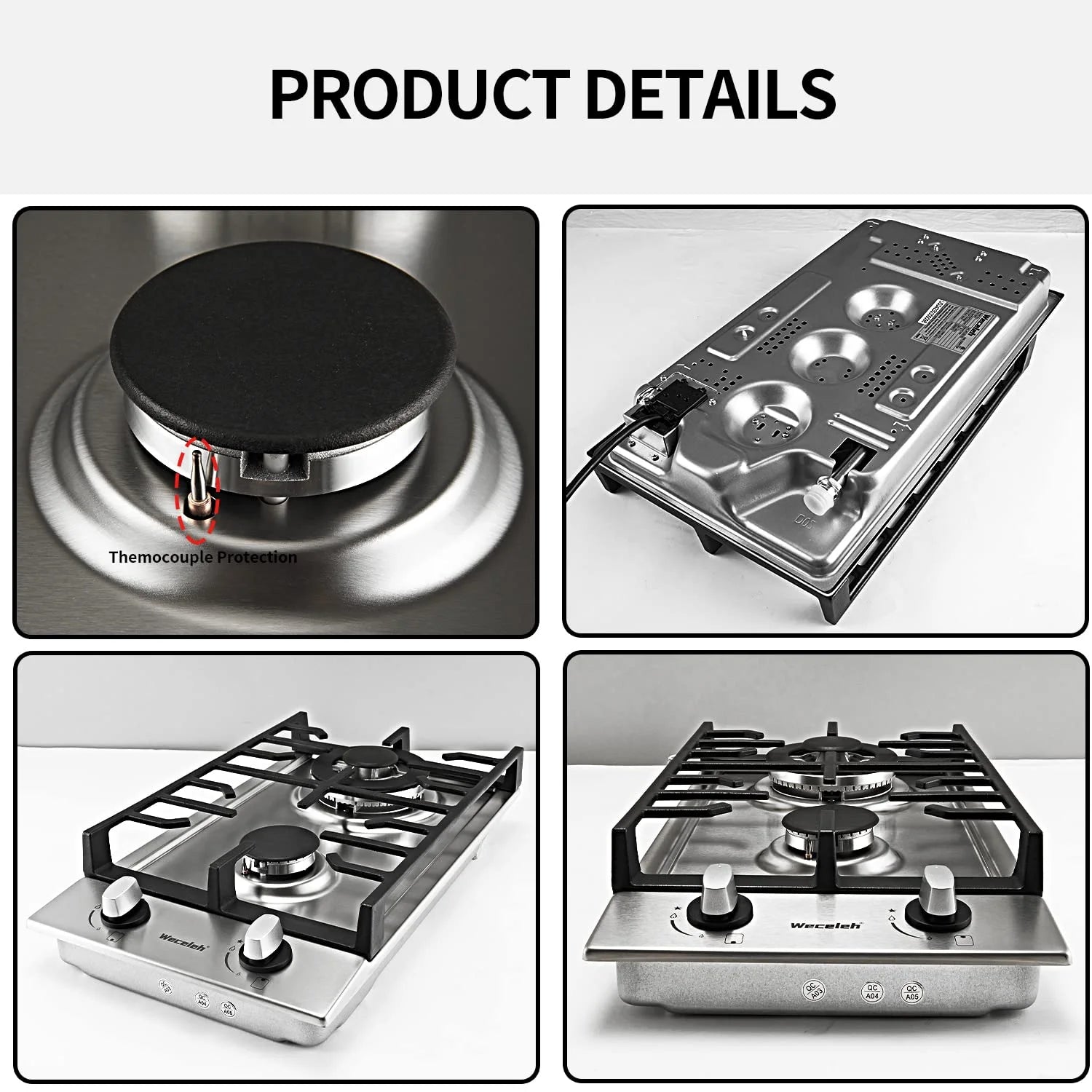 12" Dual Fuel 2 Burner Stainless Steel Cooktop Z167