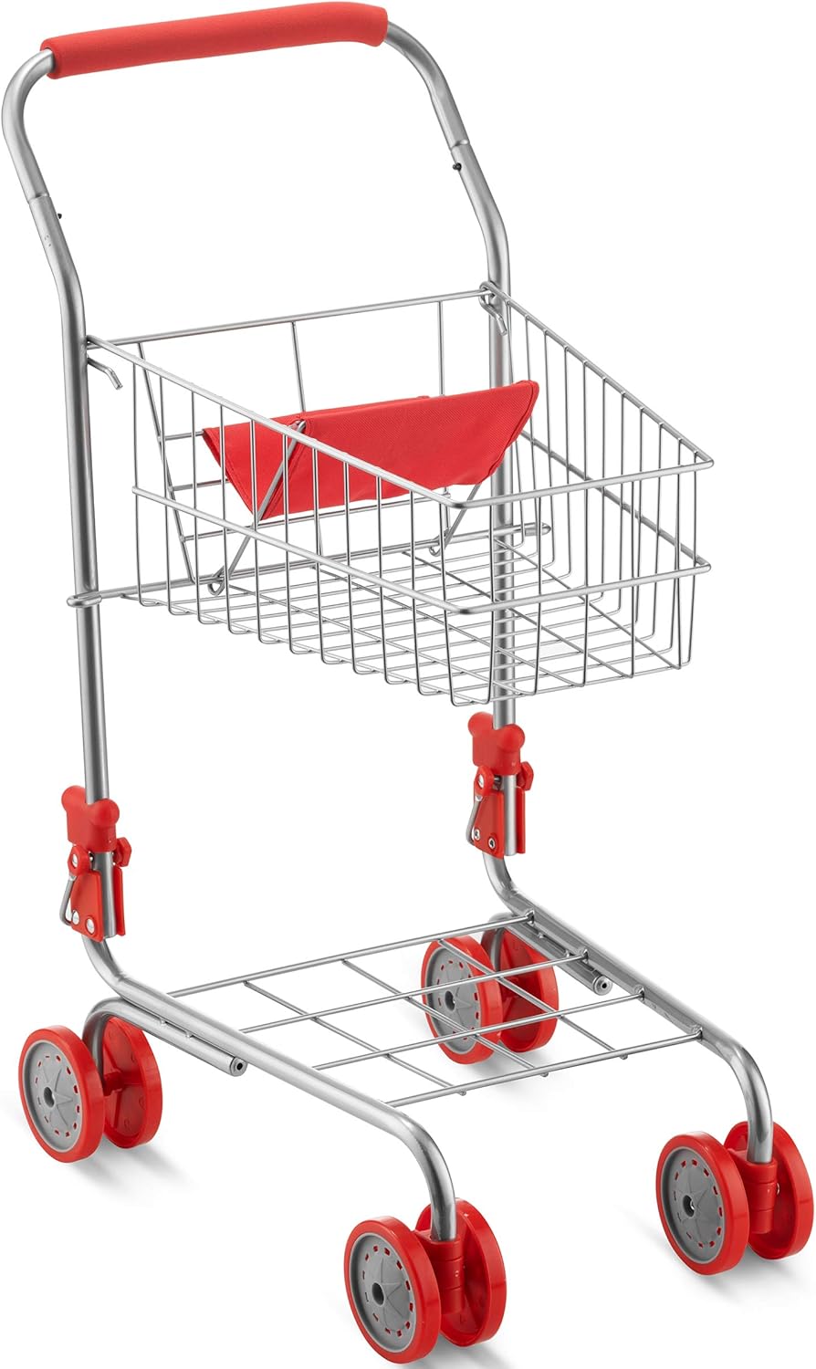 Red Foldable Toy Shopping Cart with Swivel Wheels Q54184