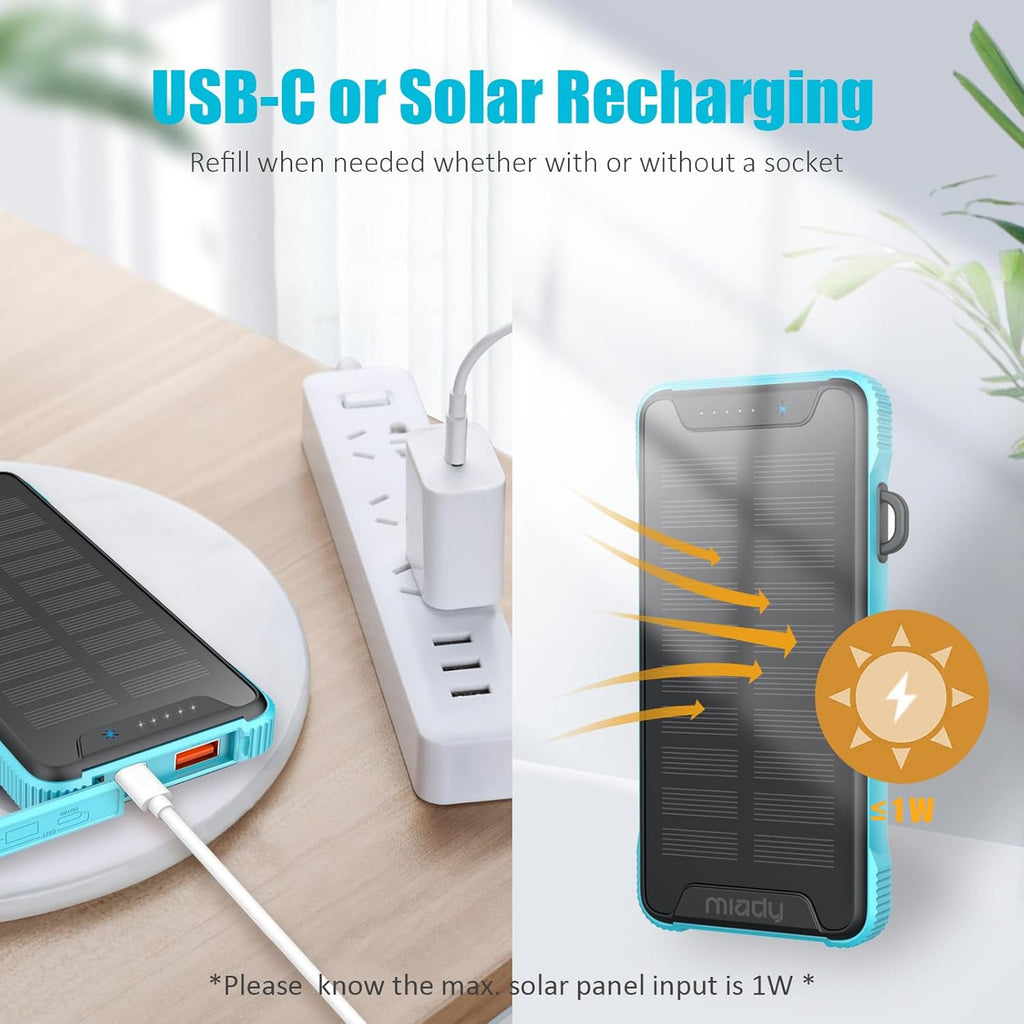 20000mAh Wireless Solar Power Bank USB-C 20W Fast Charging Waterproof Compact Portable Charger H866