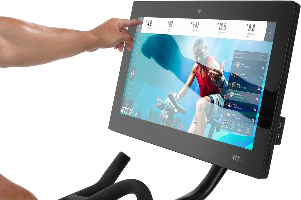 22” HD Touchscreen Exercise Bike with 24 resistance levels, Two 3 lb dumbbells, Black A3444