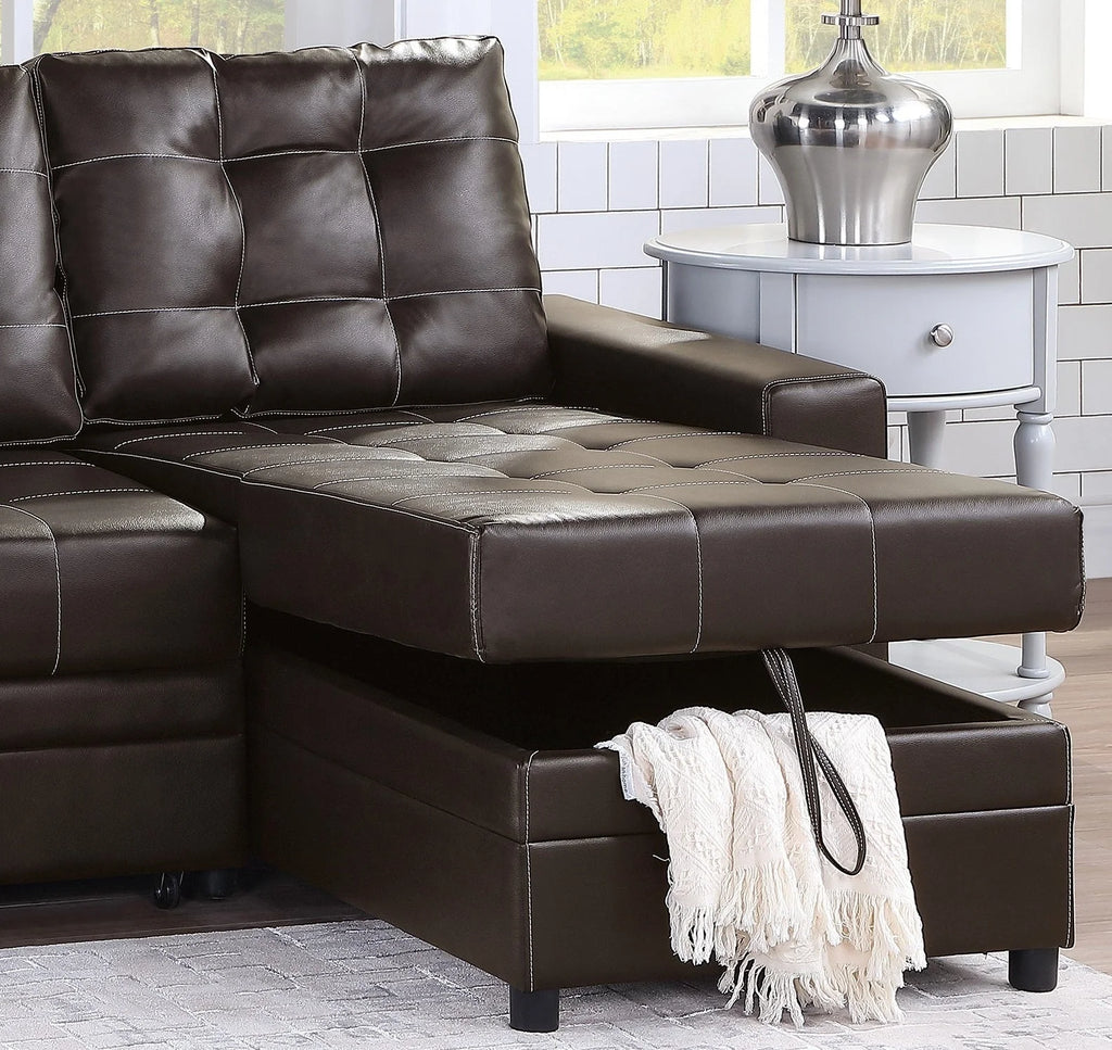 Espresso Convertible Sectional Sofa with Pull Out Bed H2110