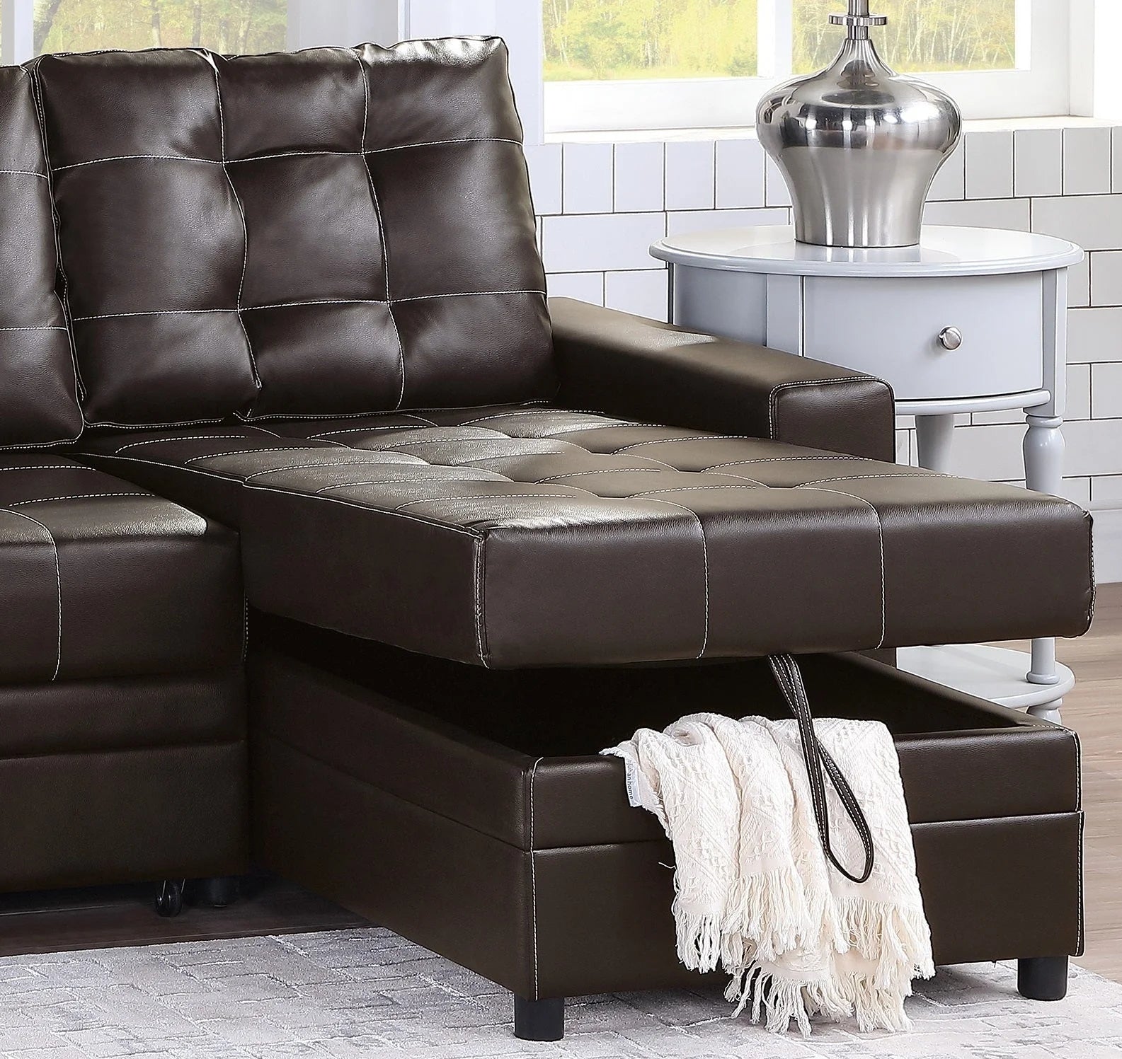 Espresso Convertible Sectional Sofa with Pull Out Bed H2110