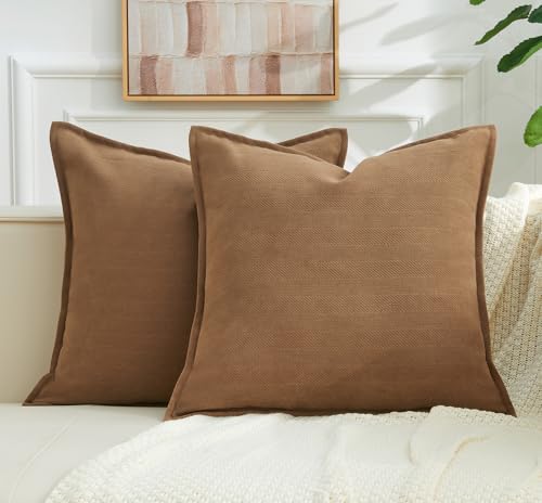 Neutral Khaki 18x18 Inch Chenille Pillow Covers Set of 2 R20228