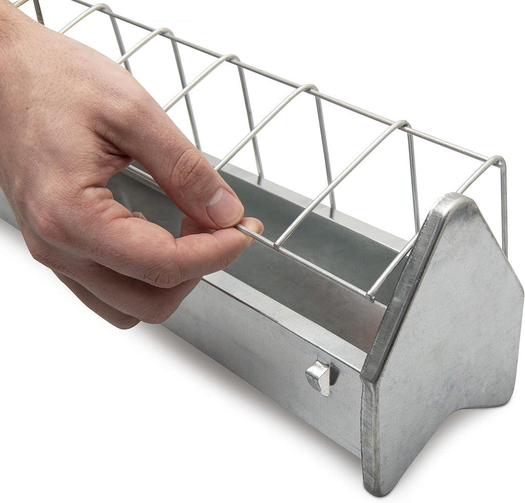 15" Galvanized Metal Poultry Feed Tray with Removable Anti Roosting Guard S977413